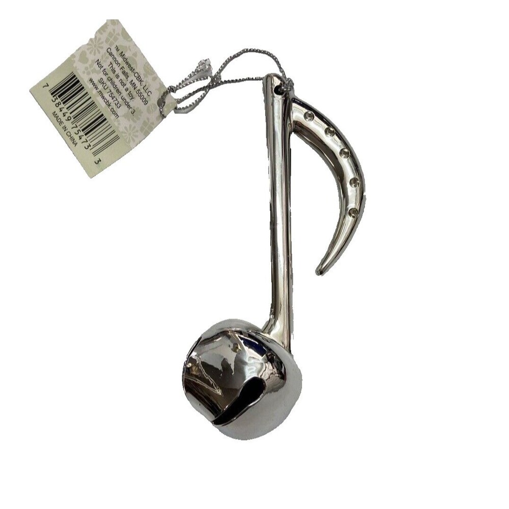 Midwest-CBK Eighth Note Ornament Metal Look W Bell Silver 4.75 in
